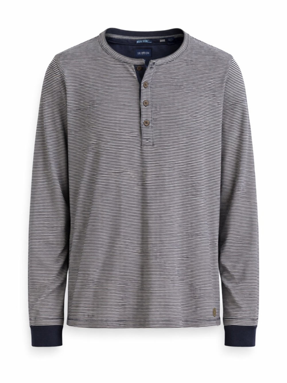 Scotch & Soda Striped Henley Long Sleeve Tee Size L Navy White Casual Shirt